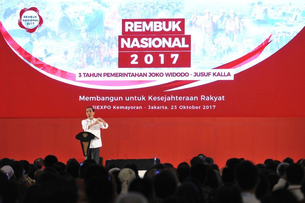 Foto: Presiden Jokowi saat menghadiri Rembuk Nasional ke-3 Tahun 2017, di JI-Expo Kemayoran, Jakarta, Senin (23/10) malam.