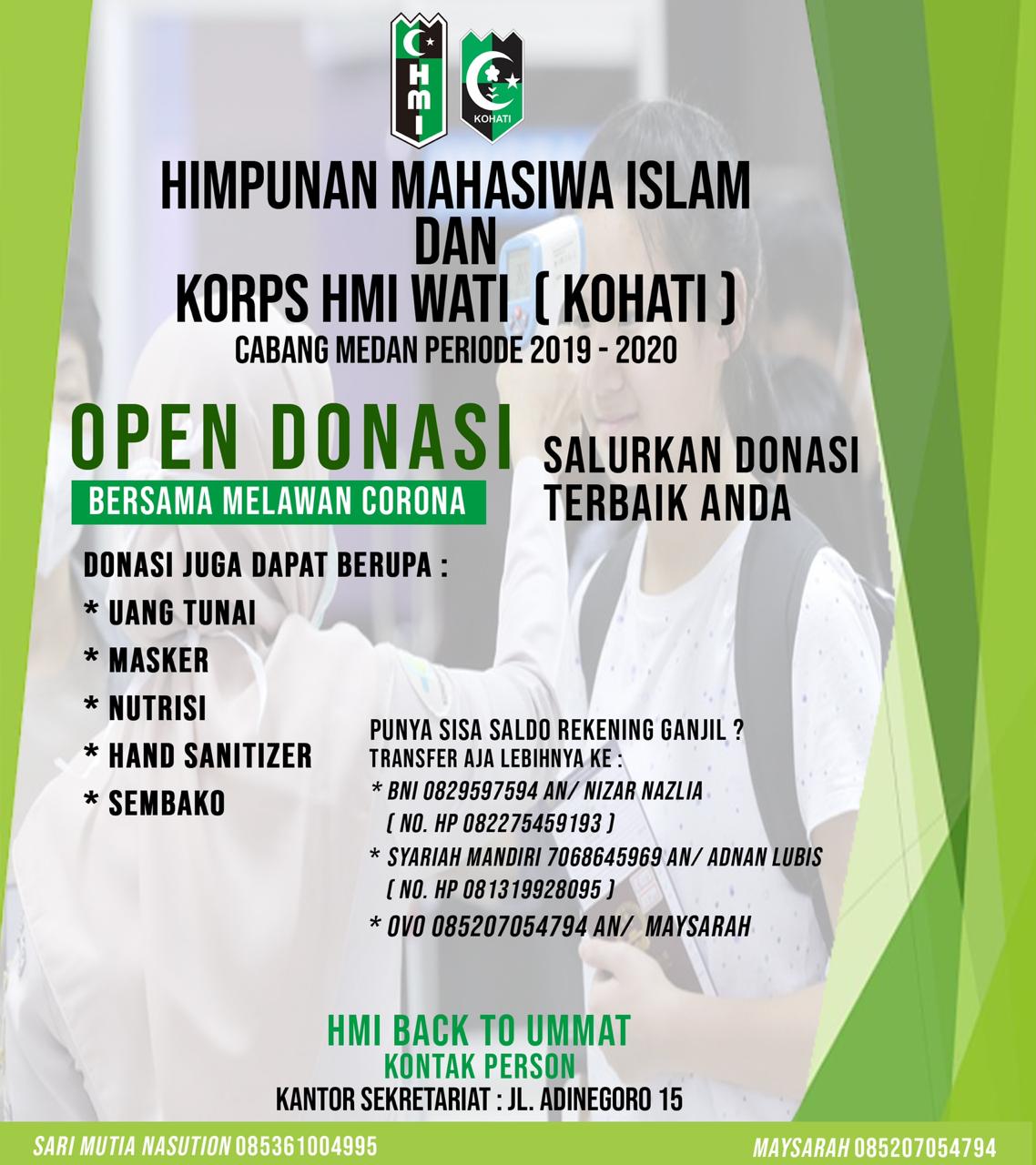 Lawan Covid-19, HMI dan KOHATI Cabang Medan Open Donasi