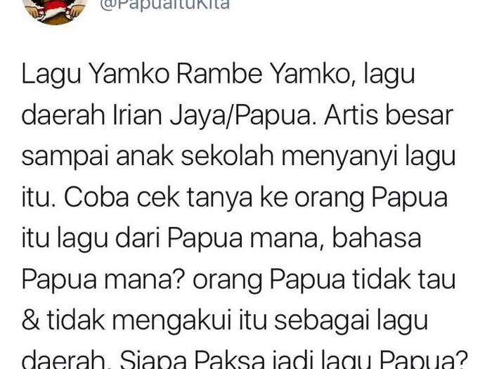 Heboh Lagu Yamko Rambe Yamko Disebut Bukan dari Papua?