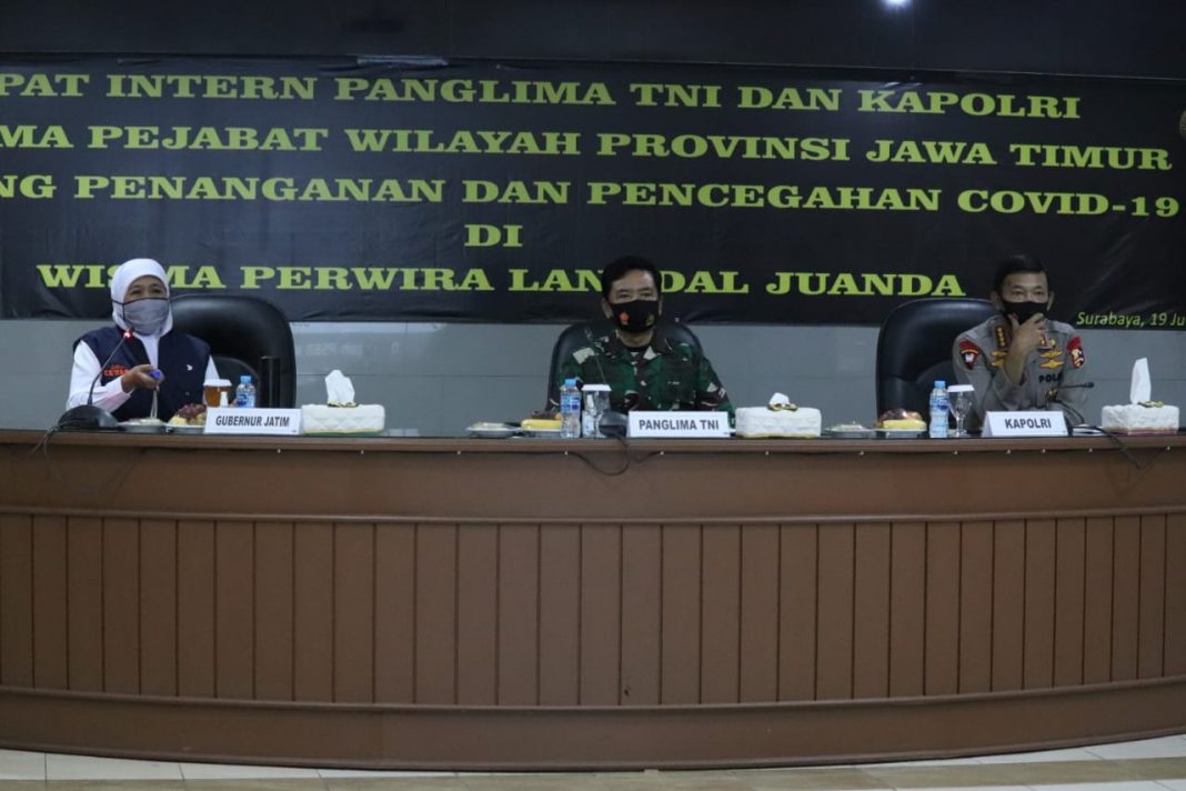 Panglima TNI dan Kapolri, Pimpin Rapat dengan GTPP COVID-19 Jatim