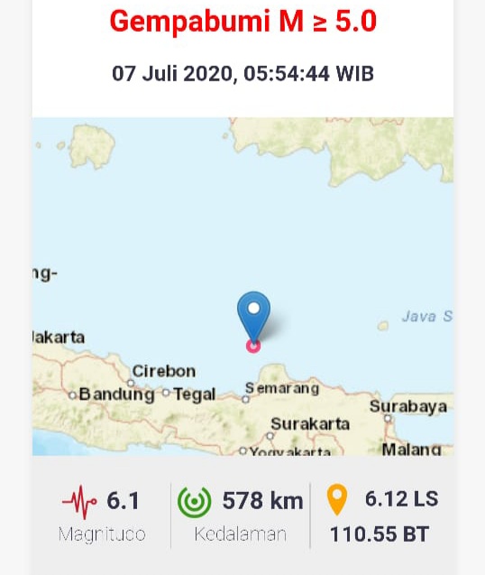 Gempa Magnitudo 6,1 terjadi di Jepara Jawa Tengah