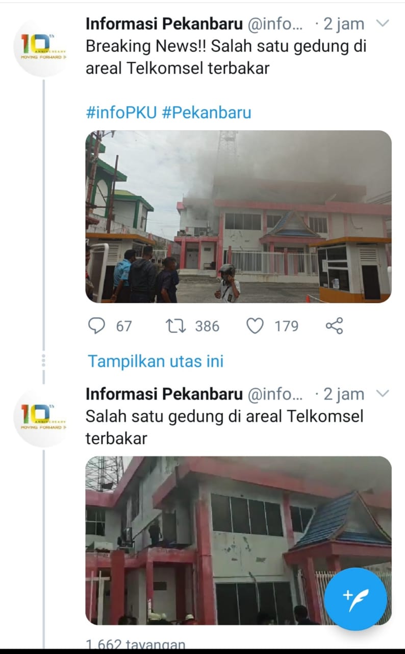 Jaringan Telkomsel Terganggu, Ternyata Gedung Terbakar di Pekanbaru