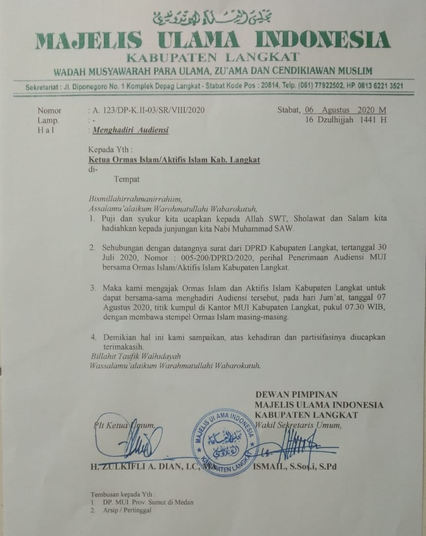 MUI, Ormas dan Aktivis Islam Langkat, Tagih Janji DPRD Soal RUU HIP Hingga Pelantikan Pejabat Fungsional dan Struktural