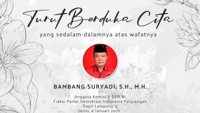 Anggota Komisi V DPR, Bambang Suryadi Meninggal Positif Covid-19