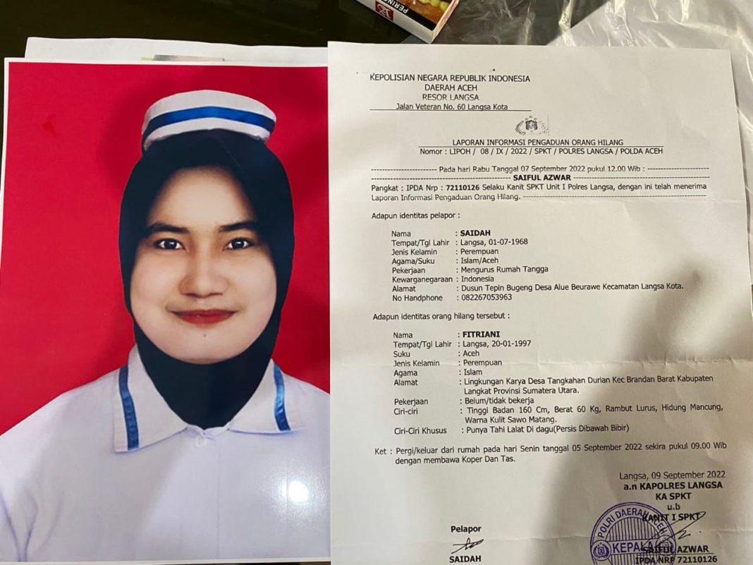 Gadis Asal Aceh Fitriani yang Dilaporkan Hilang Ditemukan di Deli Serdang